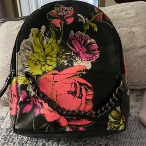Victoria's Secret Black Backpack with Bold Floral Design